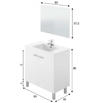 Mobile bagno a terra 80 cm Bianco lucido con specchio