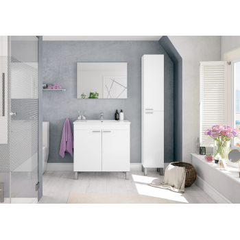 Mobile bagno a terra 80 cm Bianco lucido con specchio