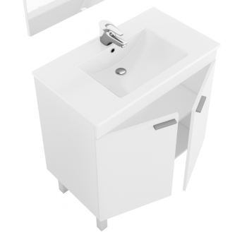 Mobile bagno a terra 80 cm Bianco lucido con specchio
