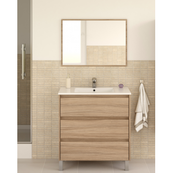 Mobile bagno Dakota a terra 80 cm colore naturale con specchio