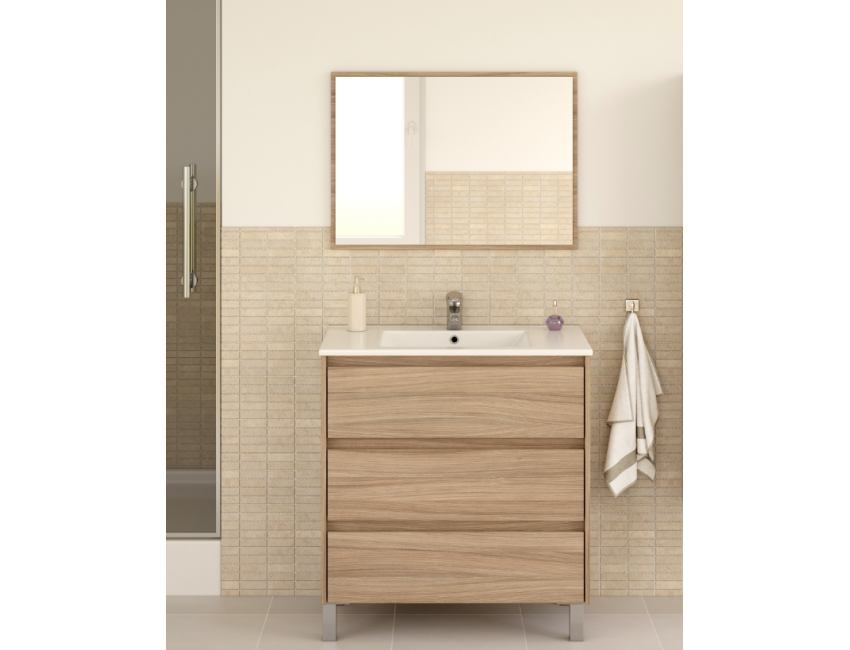 Mobile bagno Dakota a terra 80 cm colore naturale con specchio
