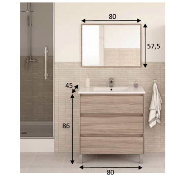 Mobile bagno Dakota a terra 80 cm colore naturale con specchio