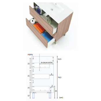 Badezimmerschrank Dakota auf dem boden 80 cm mit spiegel