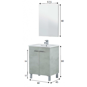 Badezimmerschrank auf dem boden 60 cm Zementfarbe mit spiegel