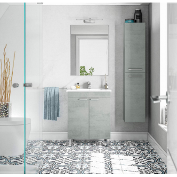 Mobile bagno a terra 60 cm Cemento con specchio