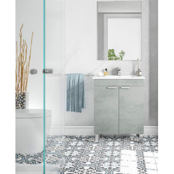 Mobile bagno a terra 60 cm Cemento con specchio