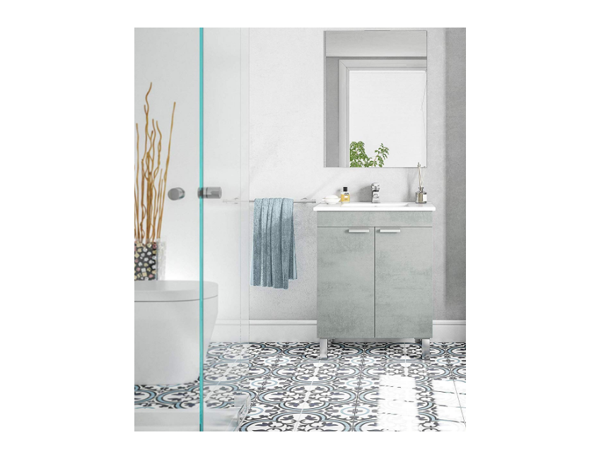 Mobile bagno a terra 60 cm Cemento con specchio