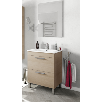 Mobile bagno a terra 60 cm Rovere chiaro con specchio