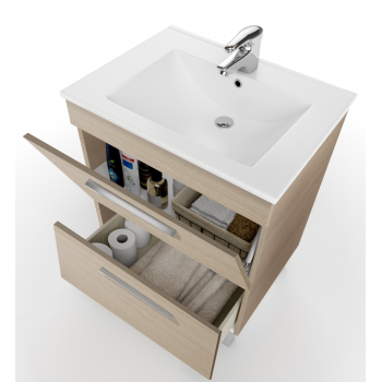 Mobile bagno a terra 60 cm Rovere chiaro con specchio