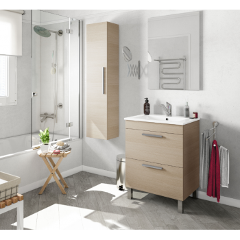 Mobile bagno a terra 60 cm Rovere chiaro con specchio