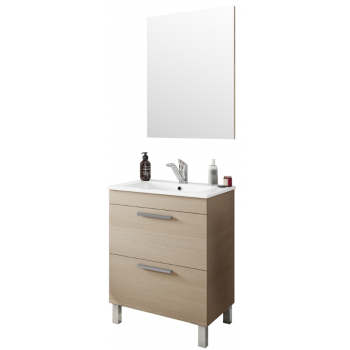Mobile bagno a terra 60 cm Rovere chiaro con specchio