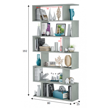 Libreria alta 192 cm Cemento con sei ripiani