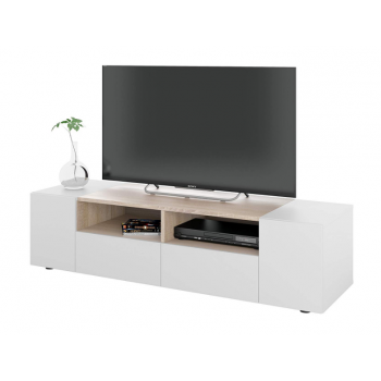 Mobile soggiorno porta Tv Kioto 130 cm Bianco artik e Rovere canadian con due ante