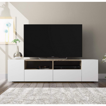 Mobile soggiorno porta Tv Kioto 130 cm Bianco artik e Rovere canadian con due ante