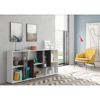 Libreria alta 180 cm Bianco artik ed Ossido con otto scomparti