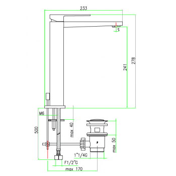Miscelatore lavabo con scarico automatico Fiore Kube 100CR8515