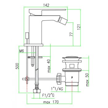 Miscelatore Bidet con scarico automatico Fiore Kube 100CR8535