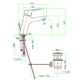 Waschtischmischer mit automatischer Ablaufgarnitur Fiore Kube 100CR8515