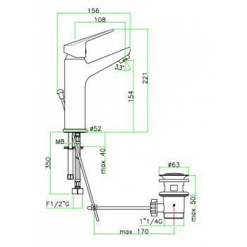 Waschtisch-Einhebelmischer mit automatischer Ablaufgarnitur Fiore Kyro 86CR8110