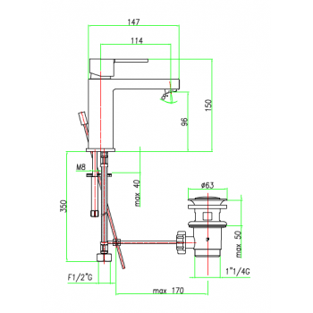 Miscelatore lavabo con scarico automatico Fiore Katana 77CR7520