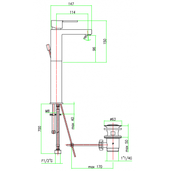 Miscelatore lavabo con canna alta e scarico automatico Fiore Katana 77CR7524