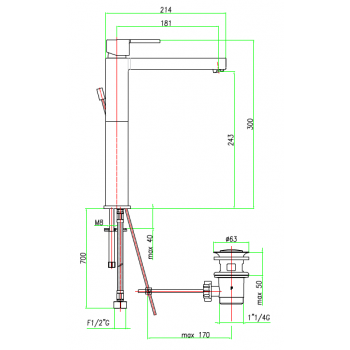 Waschtisch-Einhebelmischer mit hohem Auslauf und automatischer Ablaufgarnitur Fiore Katana 77CR7529