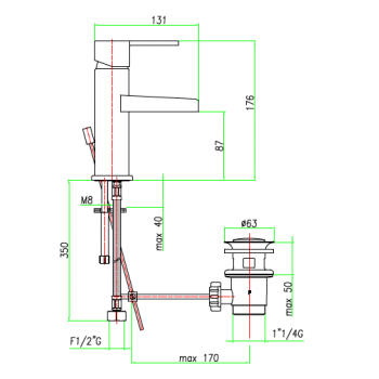 Miscelatore lavabo con scarico automatico Fiore Katana 77CR7520