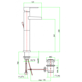 Wasserfall Waschtisch-Einhebelmischer mit automatischer Ablaufgarnitur Fiore Katana 77CR7526