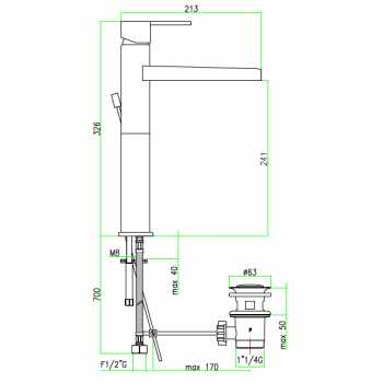 Miscelatore lavabo a cascata con canna alta e scarico automatico Fiore Katana 77CR7546