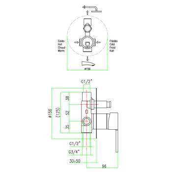 Miscelatore doccia incasso con deviatore Fiore Katana 77CR7506