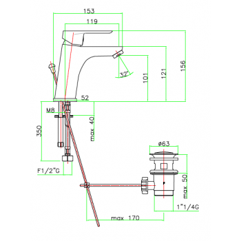 Miscelatore lavabo con scarico automatico Fiore Kevon 81CR8123