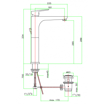Miscelatore lavabo con bocca lunga e scarico automatico Fiore Kevon 81CR8126