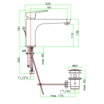 Miscelatore lavabo con bocca lunga e scarico automatico Fiore Kevon 81CR8127