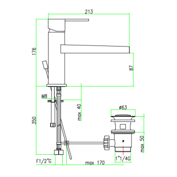 Miscelatore lavabo a cascata con bocca lunga e scarico automatico Fiore Katana 77CR7545