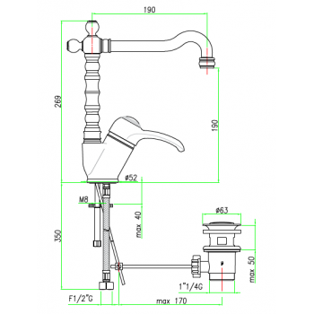 Waschtisch-Einhebelmischer mit automatischer Ablaufgarnitur Fiore Jafar 47CR5221