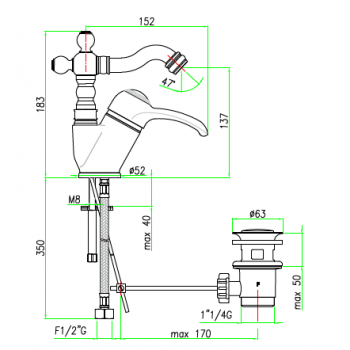 Miscelatore Bidet con canna antica e scarico automatico Fiore Jafar 47CR5314