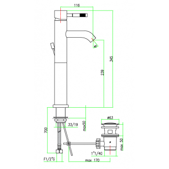Miscelatore lavabo con canna alta e scarico automatico Fiore Xenon 44CR5286