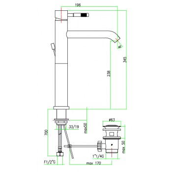 Waschtisch-Einhebelmischer mit hohem Auslauf und automatischer Ablaufgarnitur Fiore Xenon 44CR5286
