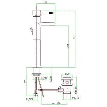 Wasserfall Waschtisch-Einhebelmischer mit automatischer Ablaufgarnitur Fiore Xenon 44CR5262
