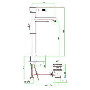 Miscelatore lavabo con canna alta e scarico automatico Fiore Xenon 44CR5272