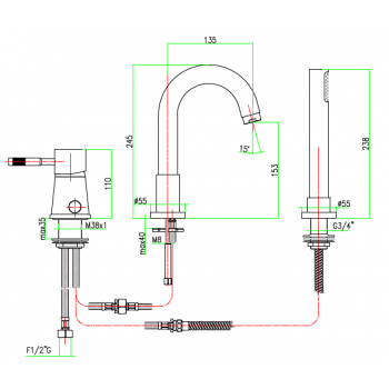 Miscelatore bordo vasca con tre fori Fiore Xenon 44CR5155
