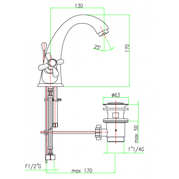 Miscelatore monoforo lavabo con collo alto e scarico automatico Fiore Margot 26CR0623