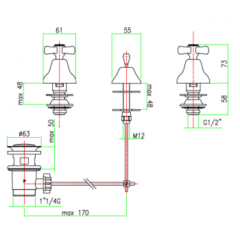 3-Loch Waschtischbatterie mit automatischer Ablaufgarnitur Fiore Margot 26CR0628