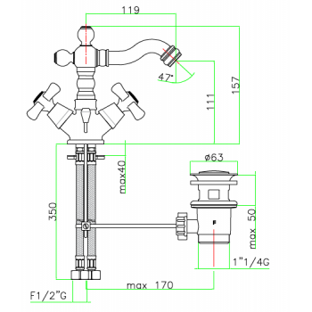 Miscelatore monoforo Bidet con scarico automatico Fiore Margot 26CR0635
