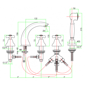 Batteria bordo vasca 5 fori Fiore Margot 26CR0608