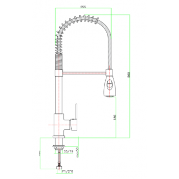 Miscelatore lavello professionale con corpo laterale Fiore Katana 77CR5425