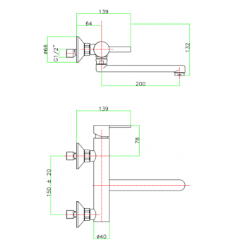 Miscelatore lavello a muro Fiore Katana 77CR7540