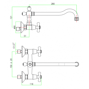 Miscelatore lavello a muro Fiore Margot 26CR0643