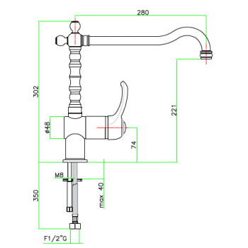 Miscelatore lavello con canna antica lunga Fiore Jafar 47CR5415