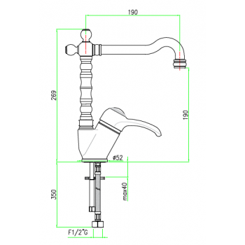 Miscelatore lavello con canna antica e leva laterale Fiore Jafar 47CR4314